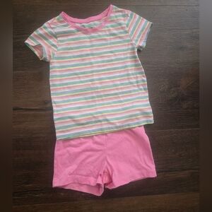 Striped Multicolor Kids Shirt and Pink Shorts Set 3T